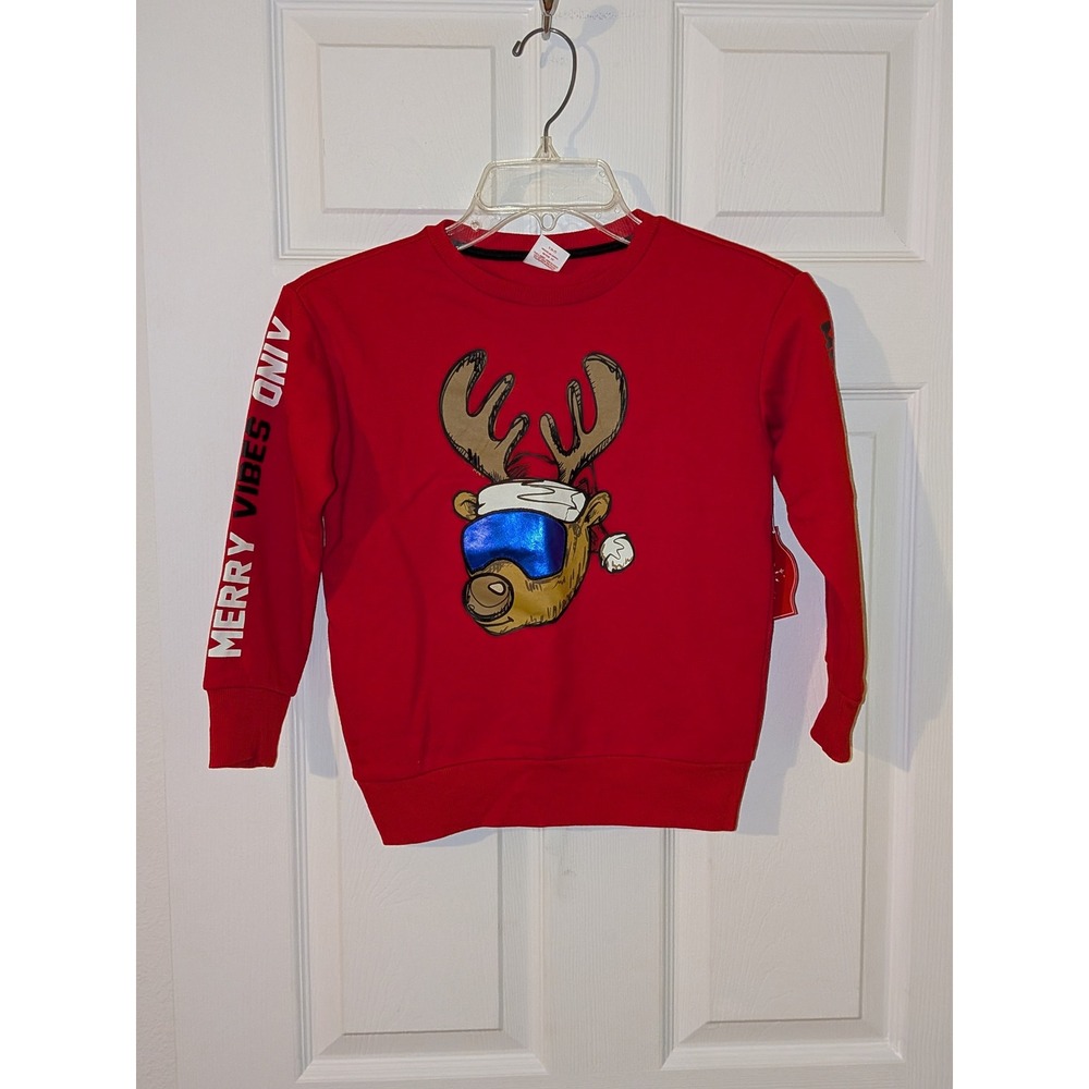 Holiday Time Christmas Sweatshirt‎ Merry Vibes Only Reindeer Graphic S 6/7 NWT